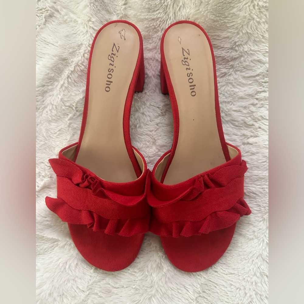 Ziggy Soho Calysta Red Suede Block Sandals Size 8.5